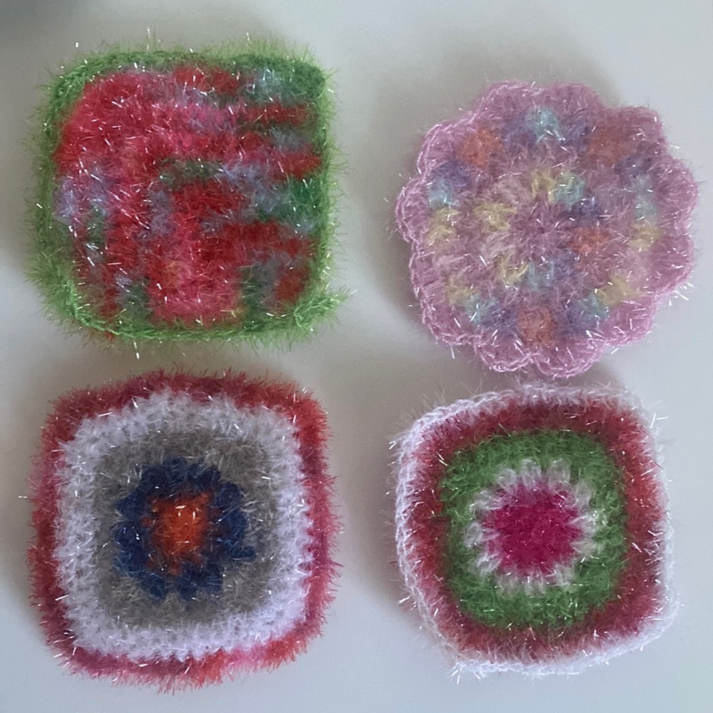 Handmade Crochet Dish Scrubbers 4pc NEW Scrubby Yarn Dishcloth So cute 🥰